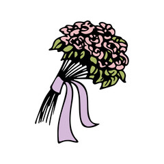 Cute vector clipart bouquet of flowers. Thank you. Hand drawn doodle illustration