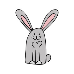 Super cute, adorable bunny for easter design. Funny, hand drawn illustration in doodle style