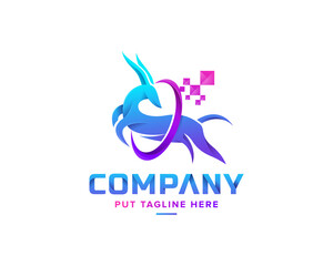 creative colorful deer technology logo template