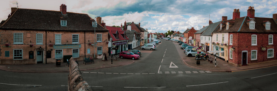 North Street, Crowland, Lincolnshire, UK. Panorama from Trinity Bridge