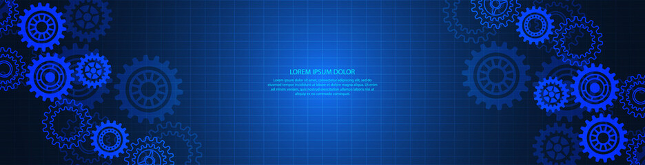 Website header or banner design with cogs and gear wheel mechanisms. Concepts and ideas for digital technology and engineering design. Abstract technical background of mechanical engineering