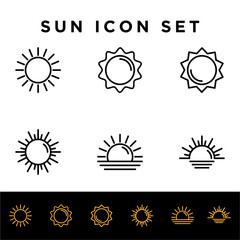 sun, sunset, sunlight, sunrise, icon set vector