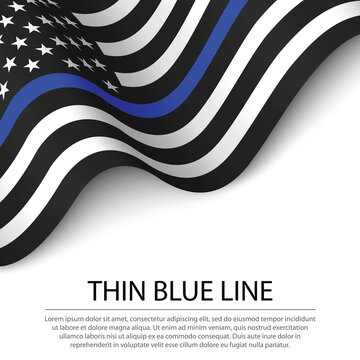 Waving flag of United States with Thin blue line on white backgr