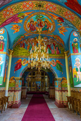 Fototapeta na wymiar Winter church, Capriana monastery, one of the oldest in Moldova.