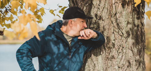 Crisis of middle age. Mature European man with a sad philosophical mood. The concept of life after...