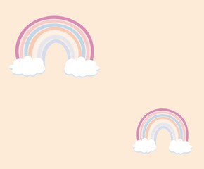 Pastel Rainbows and clouds pattern, seamless repeat, 