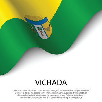 Waving flag of Vichada is a region of Colombia on white backgrou
