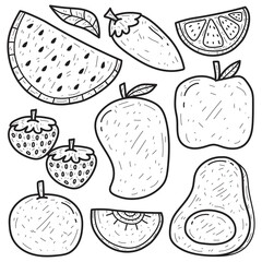 cute fruit cartoon doodle illustration design for coloring, backgrounds, stickers, logos, symbol, icons and more