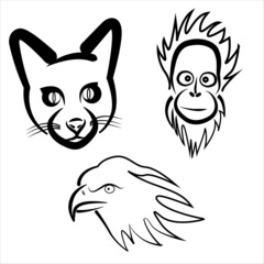 black and white set animal design concept illustration 