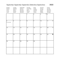 Year 2022 September international calendar with holidays