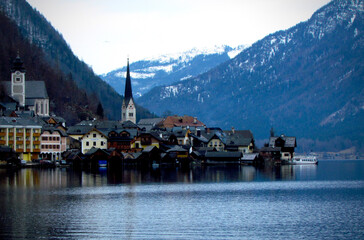 typical Austrian town on the edge of the lake