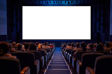 White cinema screen with audience. - obrazy, fototapety, plakaty