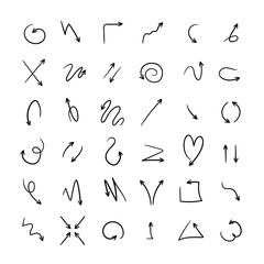 set of black hand drawn arrows on a white background. isolated. vector illustration