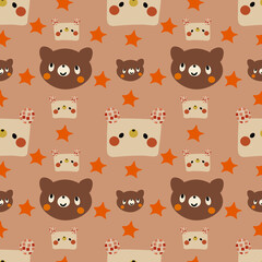 Cute bear Vector ilustration seamless patern with black background.Great for textile,fabric,wrapping paper,and any print.Kids pattern.