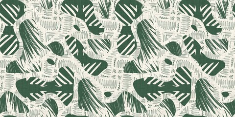 Seamless two tone hand drawn brushed effect pattern border swatch. High quality illustration. Collage of minimal drawings arranged in a seamless pattern with fabric texture overlay. Rough scribble.