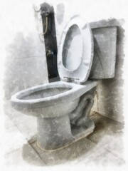 toilet bowl watercolor style illustration impressionist painting.