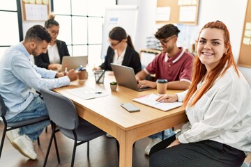 Group of business workers smiling happy working at the office