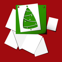 Green christmas tree and pile of white paper . Vector EPS 10