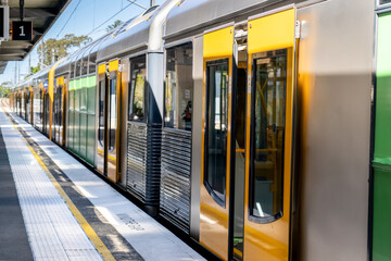 Fototapeta premium Passenger train on the empty station in Sydney, New South Wales, Australia