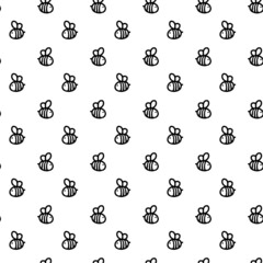 Vector pattern with bees. Linear black and white illustration with insects on a white background hand-drawn