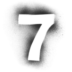 Black spray stain, print number seven isolated on white background, photo with clipping path