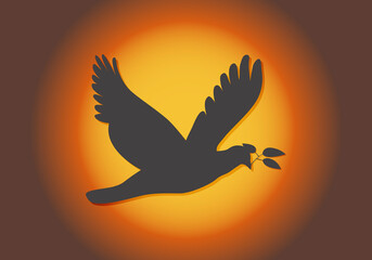 Silueta de paloma de la paz frente a un atardecer.