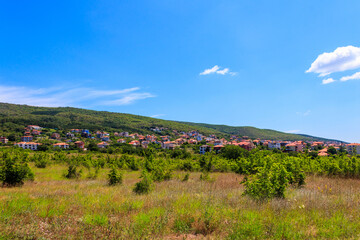 Fototapeta na wymiar View of Sveti Vlas town and the Balkan mountains in Bulgaria