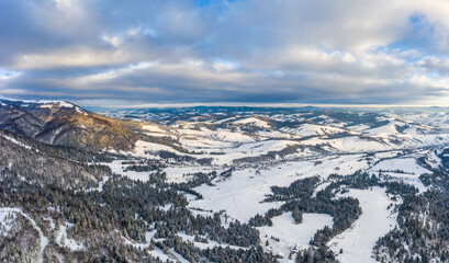 Fototapeta na wymiar Aerial view of the mystical landscape of a winter