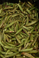 Fresh okra at the street market of Akko, Israel