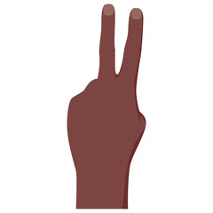 Gesture with fingers lifted up showing number two. Vector illustration with counting dark skin hand isolated on white background. Sign of peace
