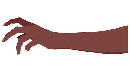 Grabbing dark skin hand. Picking hand. Grab gesture. Vector illustration. Flat design EPS