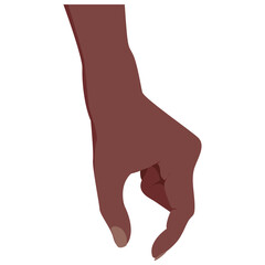Picking hand. Afro American dark skin color. Gesture with a hand close-up. Take an object, subject, element. Lift up. Vector illustration flat design. Isolated on white background. Pick up something.