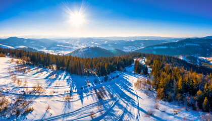 Magical winter panorama of beautiful snowy slopes