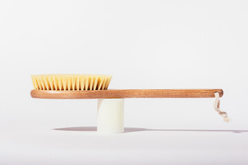 Natural body brush with wooden handle