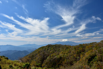富士山と紅葉（日本の秋　丹沢・塔ノ岳／鍋割山の道）