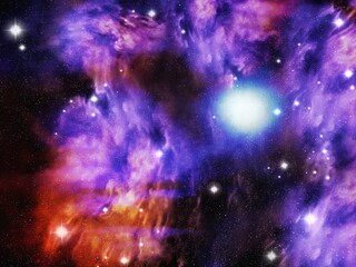 Stars are born inside the cosmic nebula. Beauty of the universe. Interstellar dust and gas. Supernova explosion 3d illustration. 