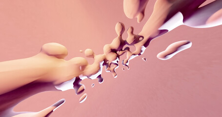 Obraz na płótnie Canvas 3d render brown pink abstract background flowing liquid drops for design, simple modern design background