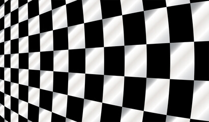 Popular checker chess square abstract background vector. Checkered texture 3d background. Checkered wave black and white background for sport race championship and business finish success. Vector