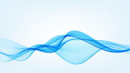 Blue transparent smoky stream of waves. Abstract design element.Vector background