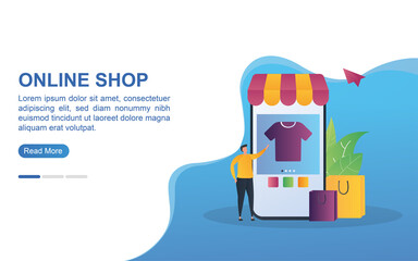 online shopping concept with shopping using smartphone and shopping bag.