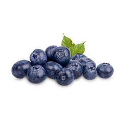 Fresh blueberry with leaves isolated on white background