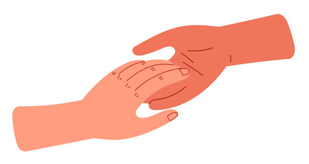 Hand reaches out to hand. Protection charity support.