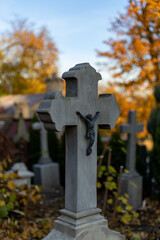 tombstones in the cemetery, all saints - obrazy, fototapety, plakaty