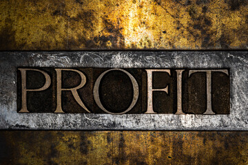 Profit text on textured grunge copper and vintage gold background