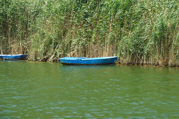 Wooden fishing boats on the river