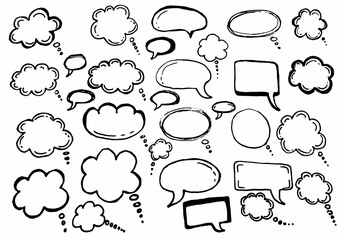 Doodle chat cartoon bubbles. Hand drawn set