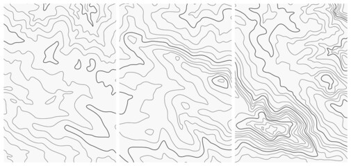topographic map, contour background set. line maps on white background. cartography patterns