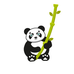 Panda bear with bamboo branch. Vector graphics.