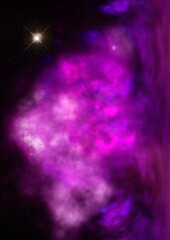 Far being shone nebula and star field against space.