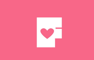 F pink love heart alphabet letter logo icon. Creative design for a dating site company or business